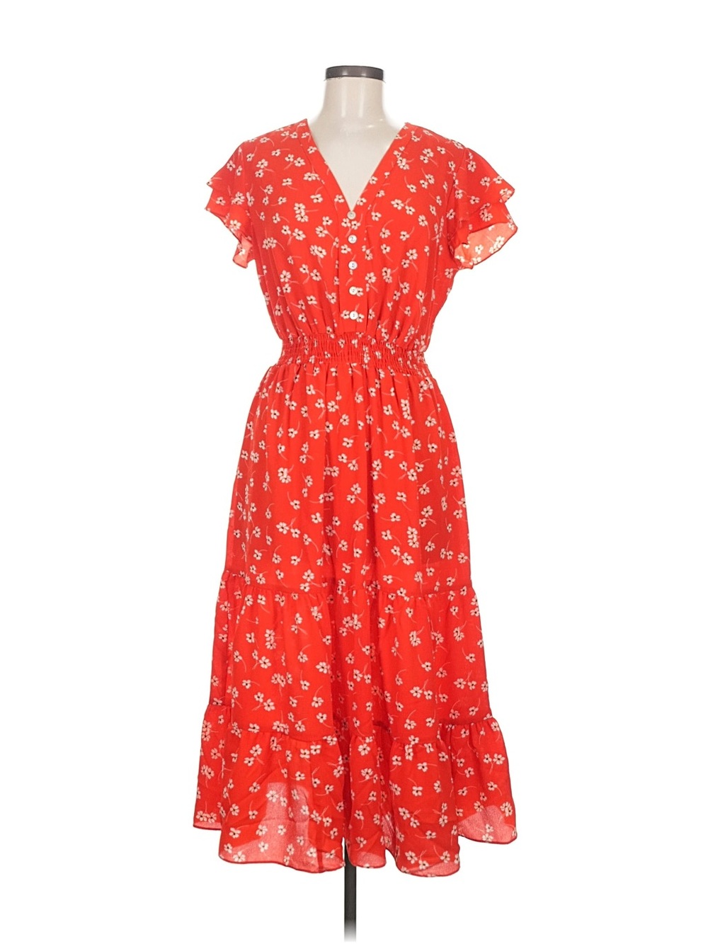 Kate and Lily Size 8 Red Floral V-Neck Dress with Elastic Waist